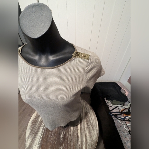 Lauren Ralph Lauren Green Stripes T-shirt size Petite Medium 100% cotton - Picture 7 of 10